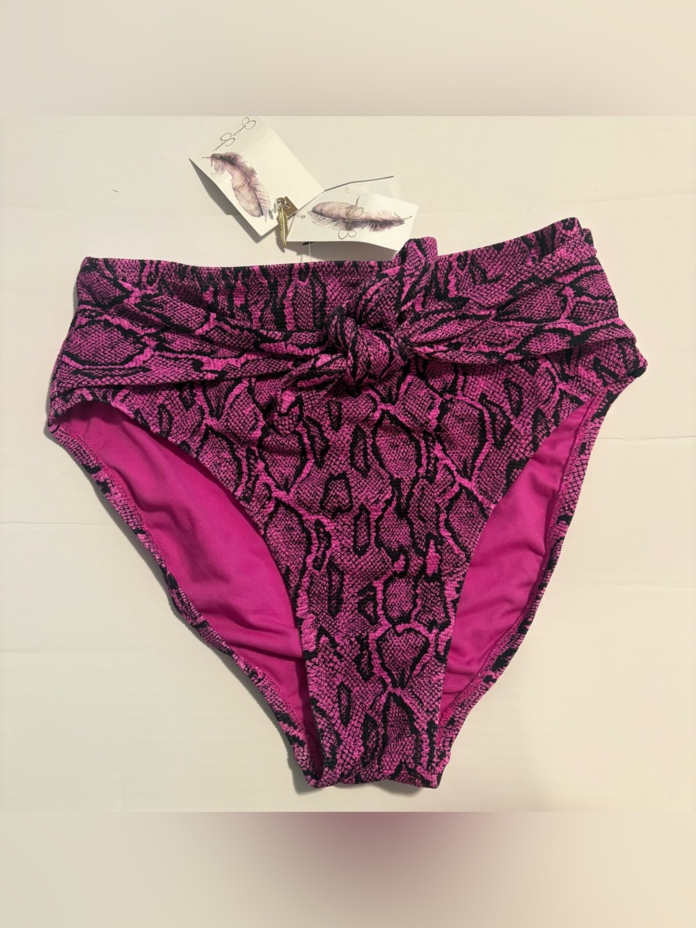 Jessica Simpson Snake Print High Waisted Bikini Bottom Women Size S Dark Fuchsia